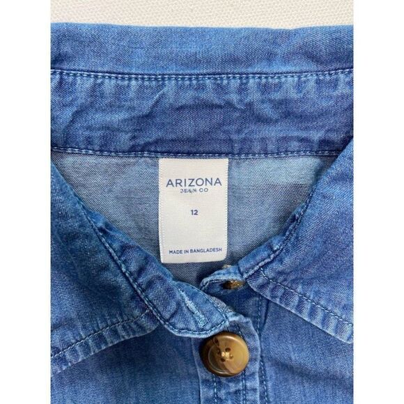 Girls Arizona Blue Chambray Short Sleeve Button Front‎ Cotton Dress Sz 12 - Picture 5 of 7